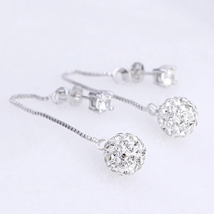 925 Silver Crystal Tassel Earrings Long Drop Jewelry for Women