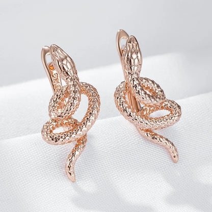585 Rose Gold Snake Drop Earrings For Women Unique Heavy Metals Punk Rock Vintage Animal Jewelry