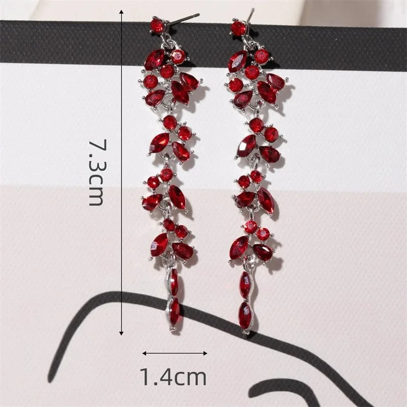 Women’s Leaf Long Tassel Earrings Full Zircon Party Wedding Jewelry