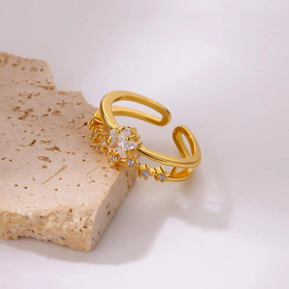 Gold Star Zircon Ring Stainless Steel Luxury Wedding Jewelry for Women 2025