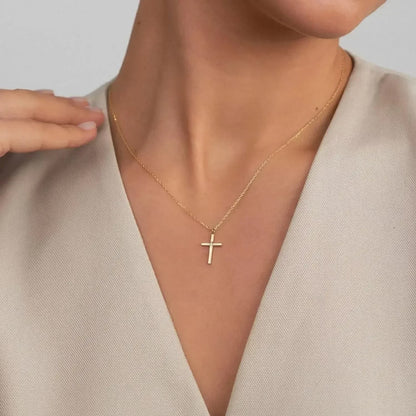 Fashion Silver Color Girls Hammer Pattern Necklace Simple Individuality Cross Shaped Pendant Women's Gift Boutique Jewelry