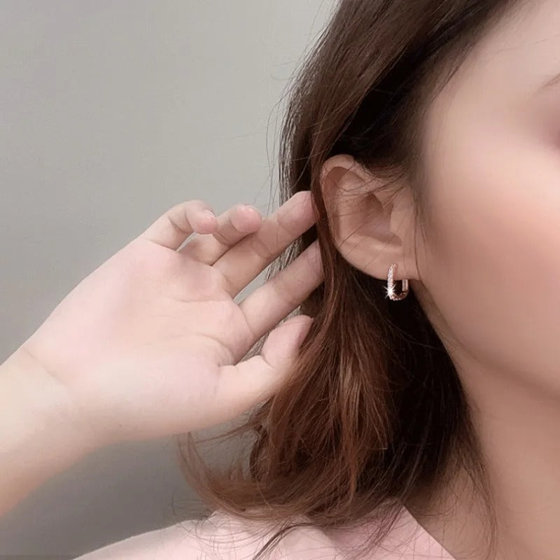 925 Sterling Silver Hoop Earrings Crystal Zirconia for Women