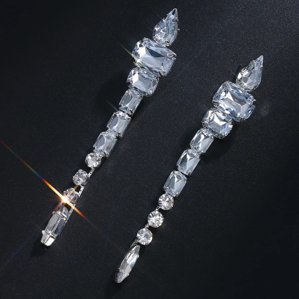 Square Long Crystal Dangle Earrings for Women Geometric Rhinestone Jewelry Gift