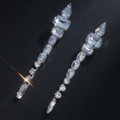 Square Long Crystal Dangle Earrings for Women Geometric Rhinestone Jewelry Gift