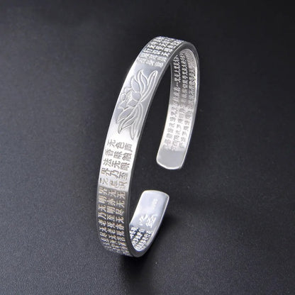 Retro Lotus Heart Sutra Bracelet Women Silver Plated Jewelry