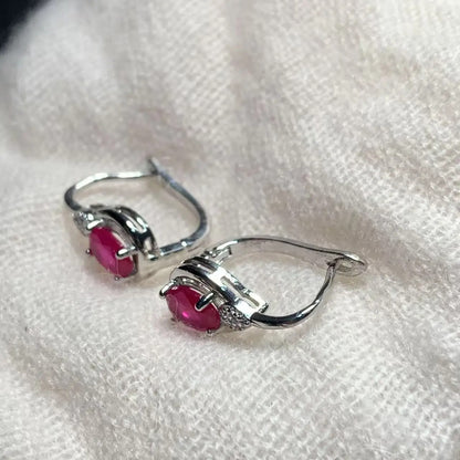 Stone Ruby Hoop Earrings Women Classic Stainless Steel Jewelry