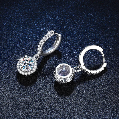 Silver 1 Carat Moissanite Round Earrings Engagement Wedding Daily Work Party Travel Luxurious Gift For Women