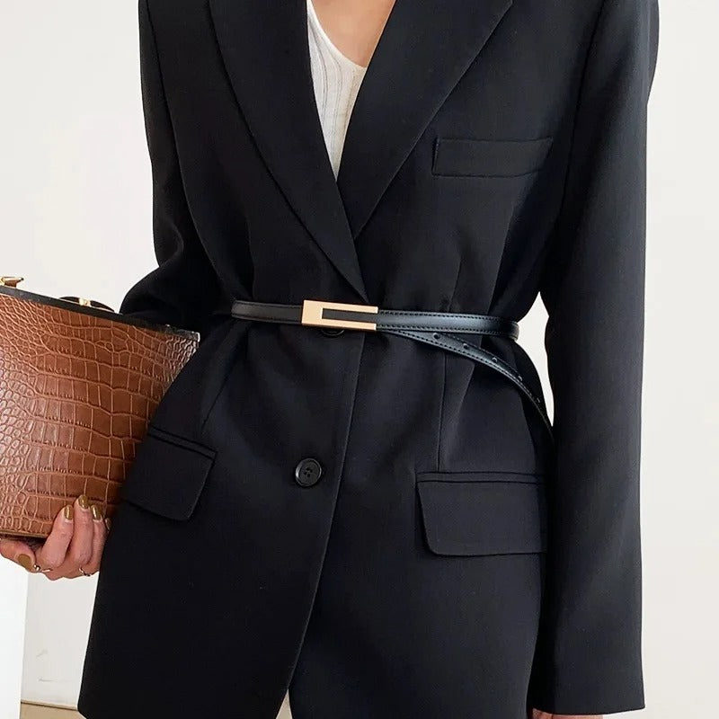 Real Leather Thin Belt Women Fashion  Gold Metal Black White Belt Female Jeans Dress Accessories Waistband Skinny Girdle