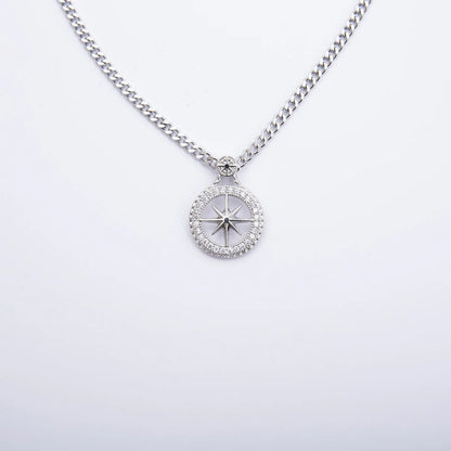 Gold Plated Titanium Steel Chain Compass  Necklaces Hiphop  Jewelry STAY Pendant Cubic Zirconia Necklace