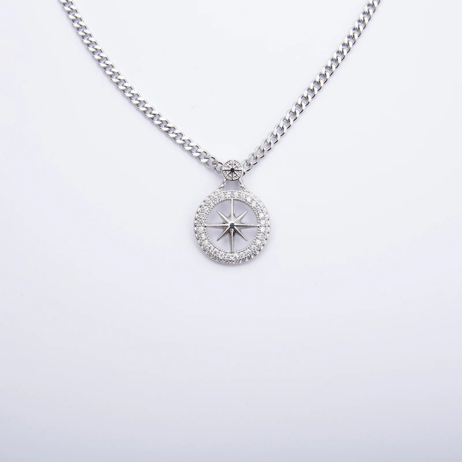 Gold Plated Titanium Steel Chain Compass  Necklaces Hiphop  Jewelry STAY Pendant Cubic Zirconia Necklace