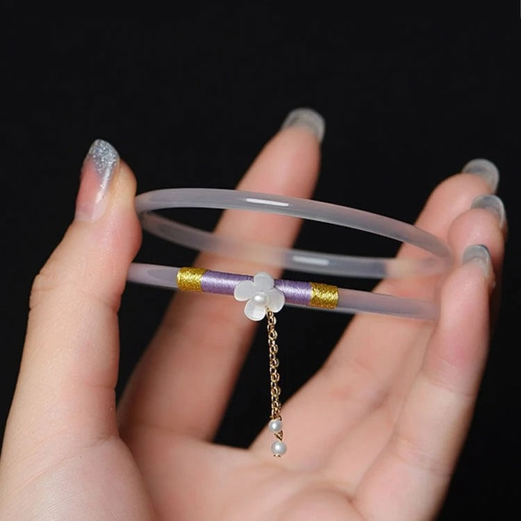2Pcs/Set Natural Jade Women Bangles Charm Antique Bracelet Sweet Glass Bracelet Wedding Jewelry Gifts