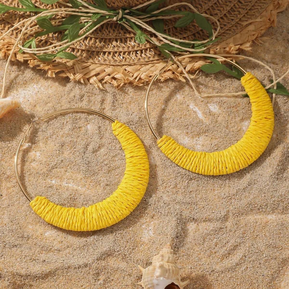Exaggerated Multicolor Big Hoop Earrings Handmade Rattan Circle
