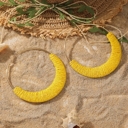 Exaggerated Multicolor Big Hoop Earrings Handmade Rattan Circle