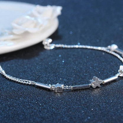 New Trendy 925 Sterling Silver Anklets For Women Cute Star Ankle Chain Bracelet Foot Jewelry Girl Beach Party Accessories