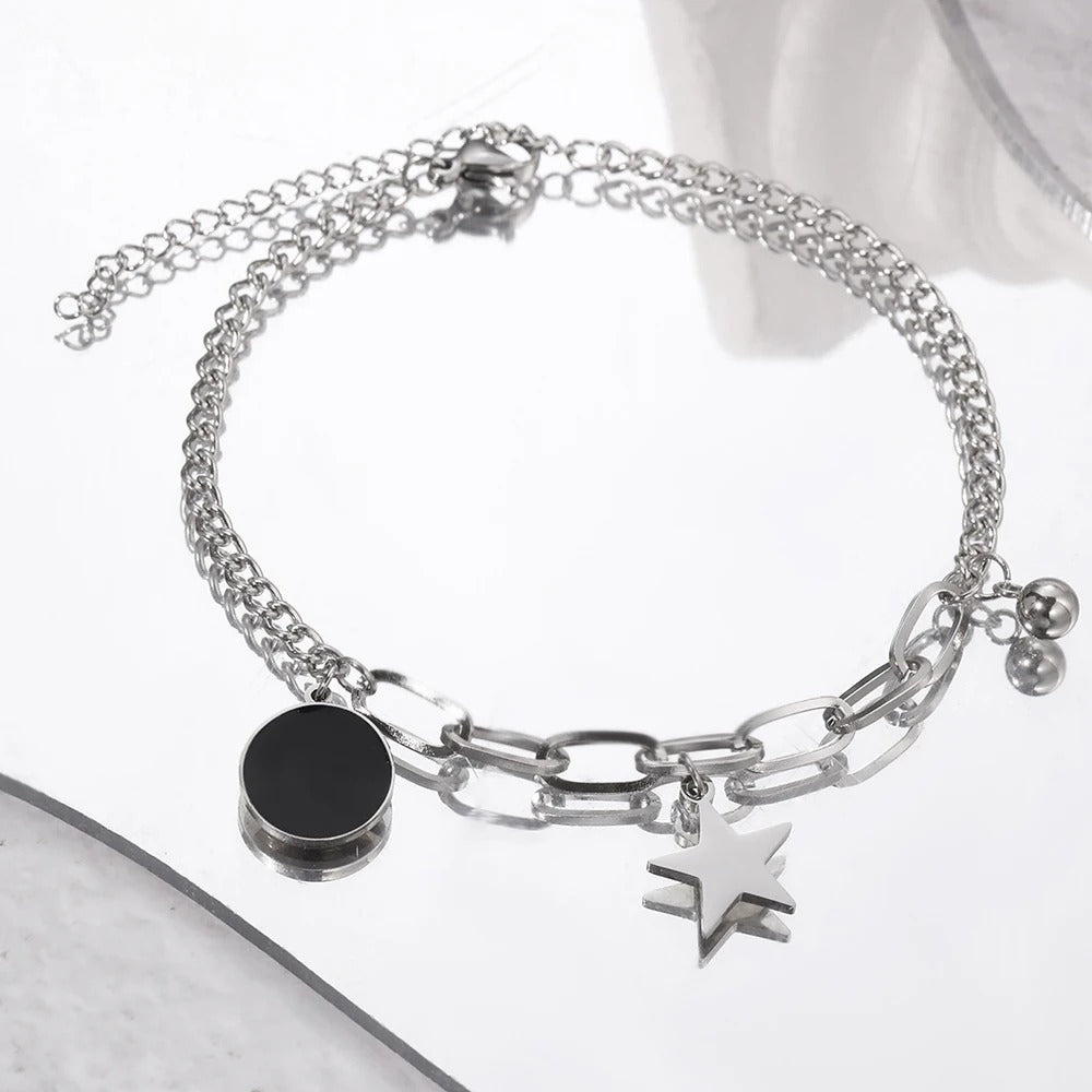 Retro Star Paperclip Bracelet Stainless Steel Black Luxury Jewelry