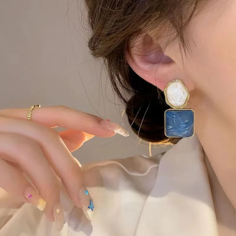 Fashion Vintage Resin Geometric Drop Earrings Women Blue Pendant