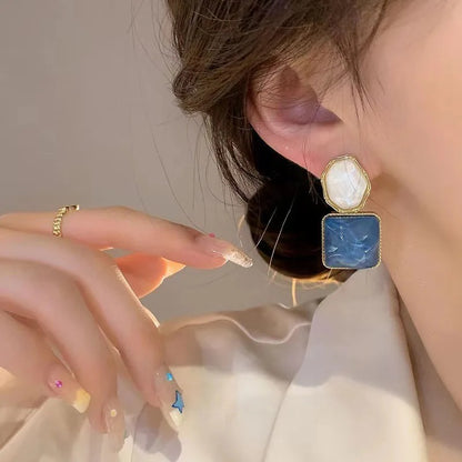 Fashion Vintage Resin Geometric Drop Earrings Women Blue Pendant