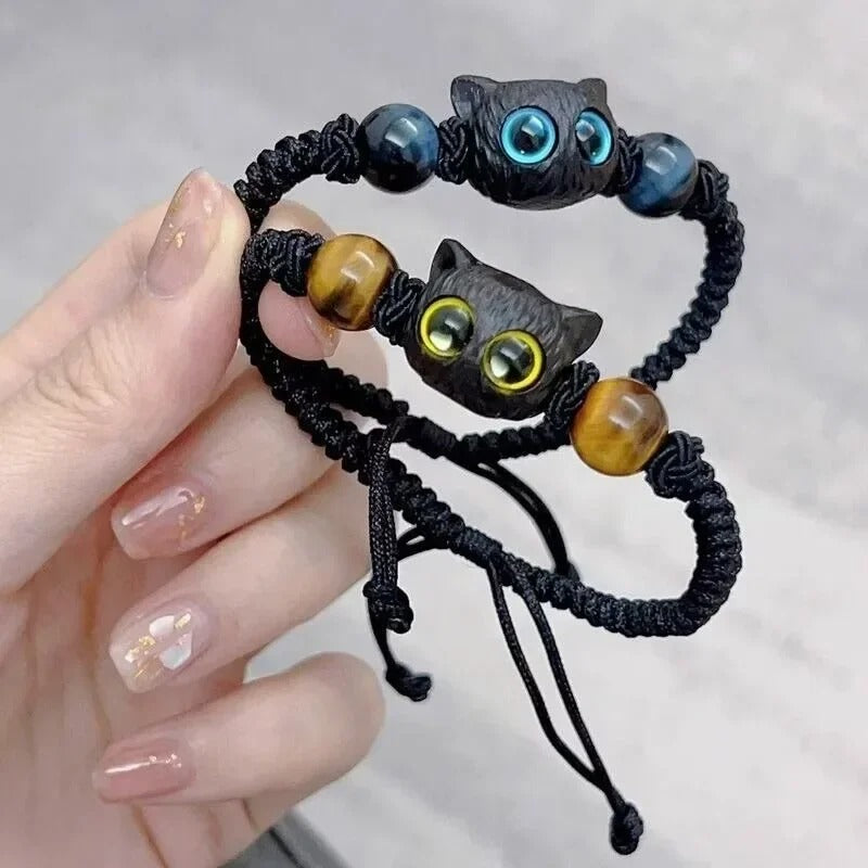 2PCS Black Cat Beaded Bracelets Women Men Handmade Jewelry