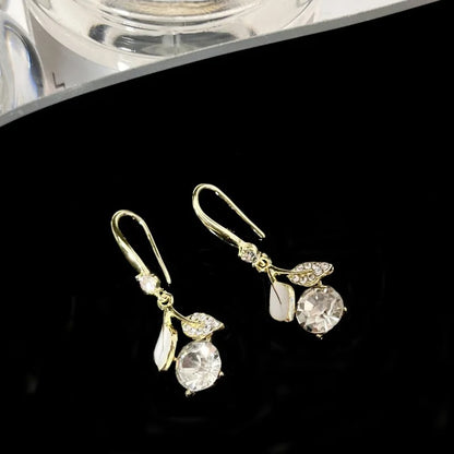 Enamel Oil Leaf Flower Drop Earrings Women Party Jewelry