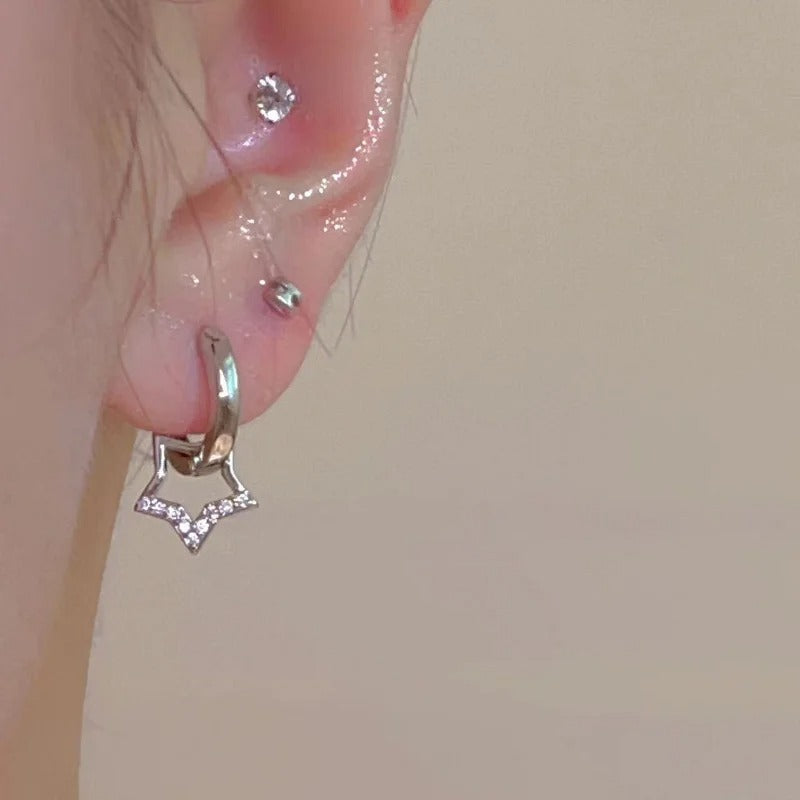 New Crystal Star Drop Earrings Women CZ Zircon Silver Party Jewelry
