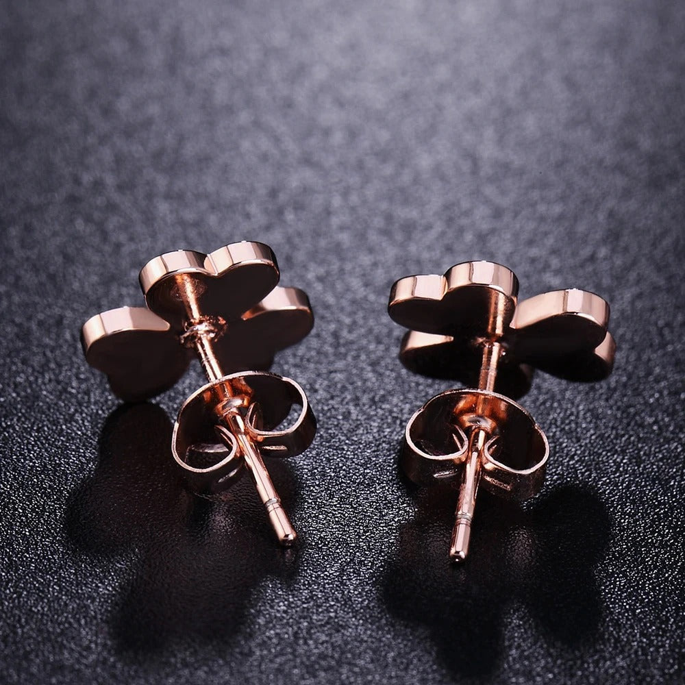 Classic Heart Leaf Rose Gold Color Simple Stud Earrings Fashion Jewelry For Girl Gift
