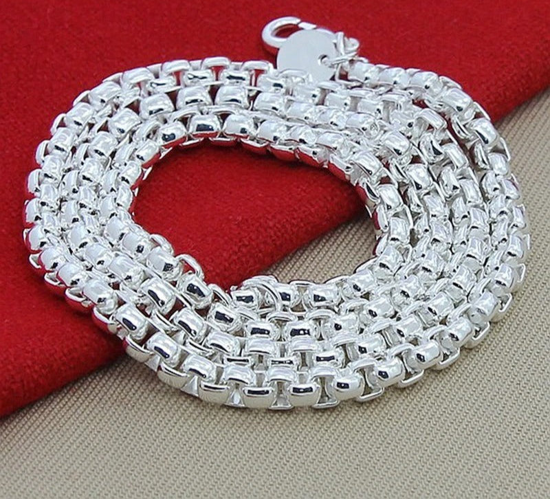 Sterling Silver Round Box Chain Necklace For Woman Fashion Wedding Engagement Charm Jewelry