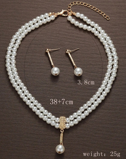 New Fashionable Bridal Jewelry Set Elegant Handmade Imitation Pearl Beaded Necklace And Earrings For Women Wedding Accessories
