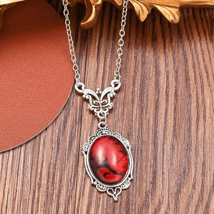 Blood Red Quartz Charm Necklace Oval Pendant Necklace For Women Jewelry Vintage Chokers