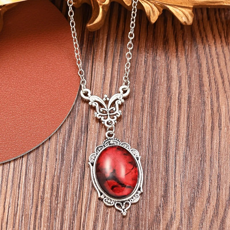 Blood Red Quartz Charm Necklace Oval Pendant Necklace For Women Jewelry Vintage Chokers