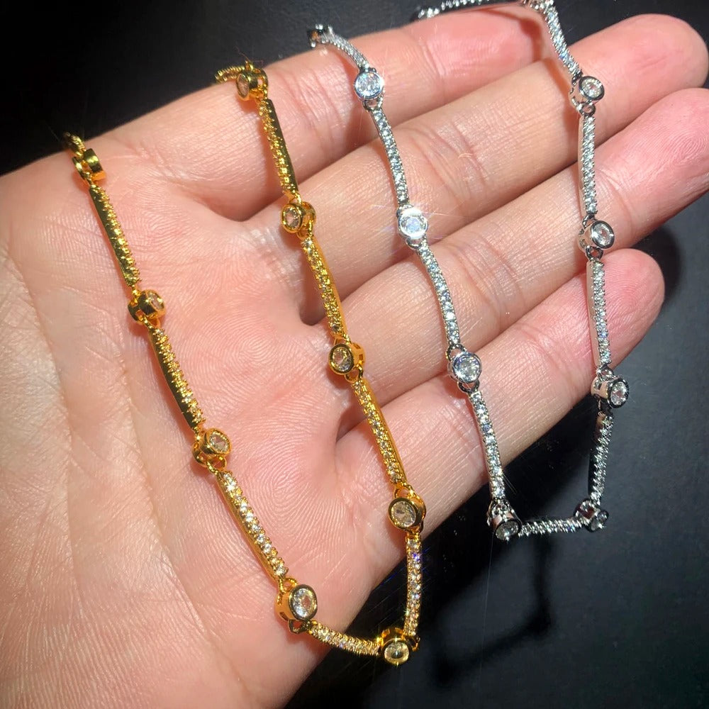 Gold Cubic Zirconia Bar Choker Necklace Women’s Fashion Tennis Jewelry