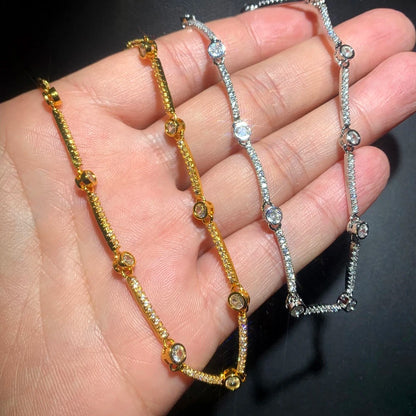 Gold Cubic Zirconia Bar Choker Necklace Women’s Fashion Tennis Jewelry