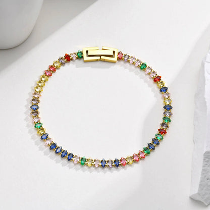 Colorful Tennis Bracelet Women, Cubic Zirconia Chain, stainless Steel CZ Link, Girlfriend Mom Gift