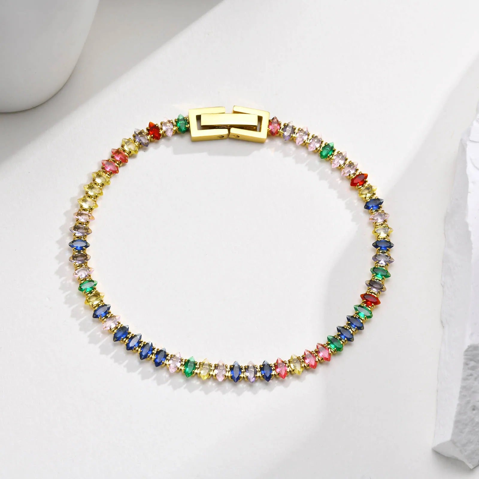Colorful Tennis Bracelet Women, Cubic Zirconia Chain, stainless Steel CZ Link, Girlfriend Mom Gift