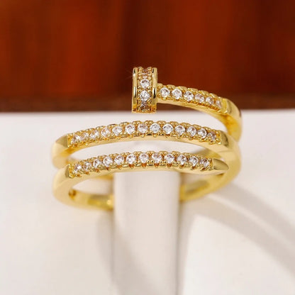 Multilayer Adjustable Zircon Rings Gold Color Women Wedding Jewelry