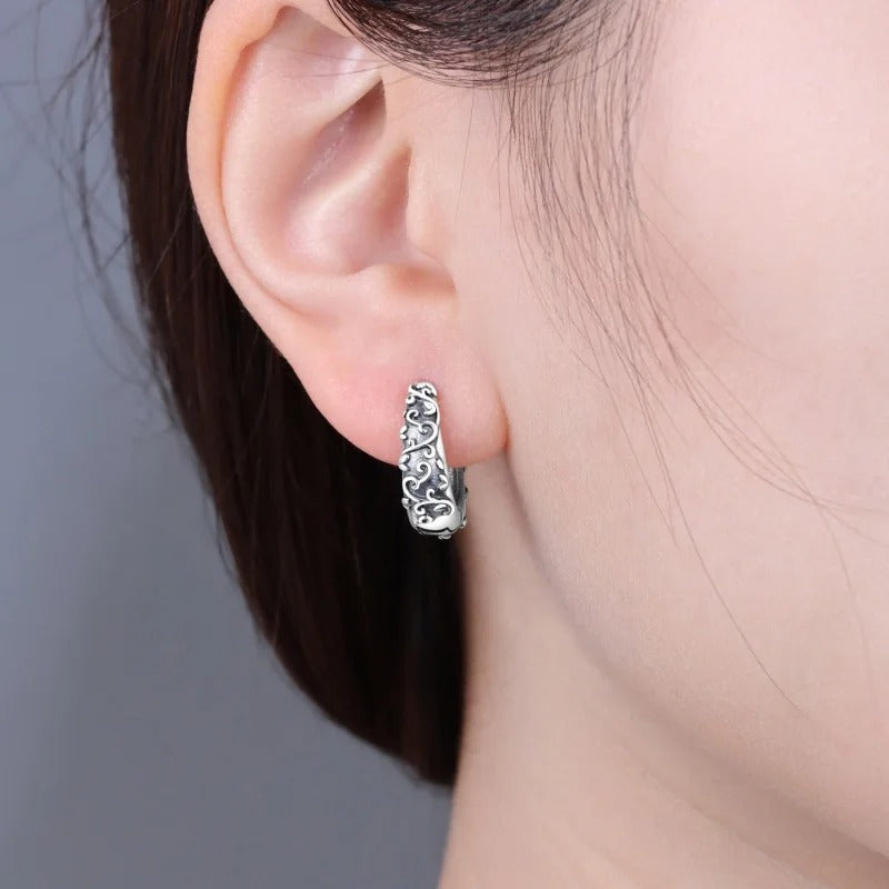 Women Sterling Silver Vine Hoop Earrings Elegant Evening Jewelry