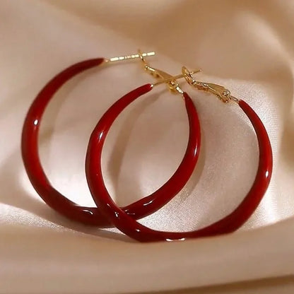Red Geometric Hoop Earrings Simple Fashion Jewelry for Women