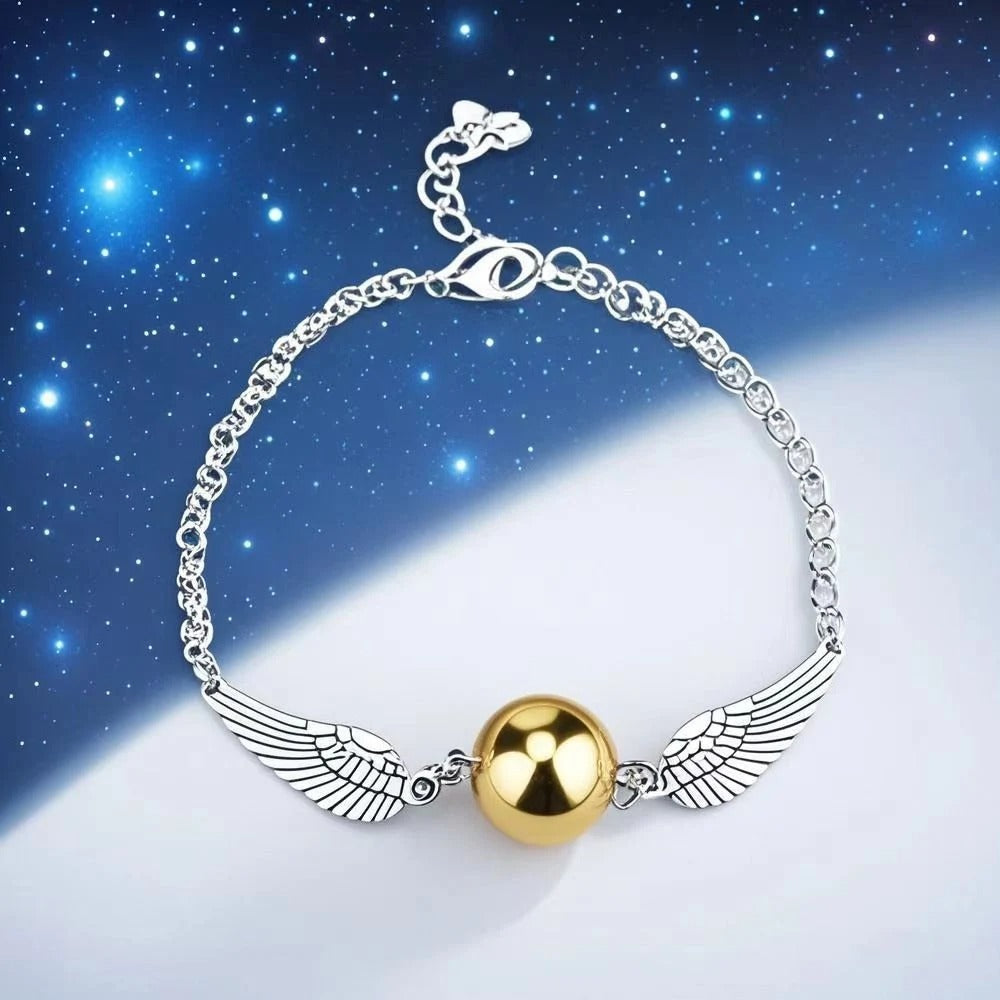 Golden Winged Ball & Owl Layered Bracelet Handmade Fantasy Jewelry