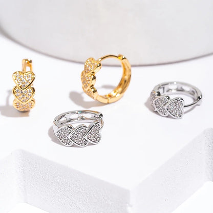 Stainless Steel Zircon Heart Earrings for Women Gold Plated Hoop Jewelry