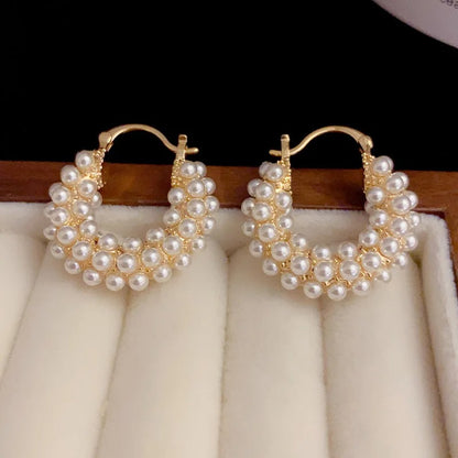 FTCY Vintage Pearl Round Hoop Earrings for Women Big Pierced Allergy Resistant Jewelry