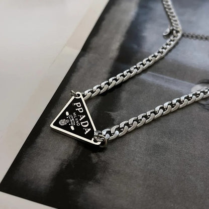 Inverted triangle titanium steel necklace women's punk style pendant, hip-hop niche design, simple and versatile accessory