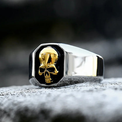 BEIER Skull Skeleton Ring Stainless Steel Gothic Punk Jewelry for Men