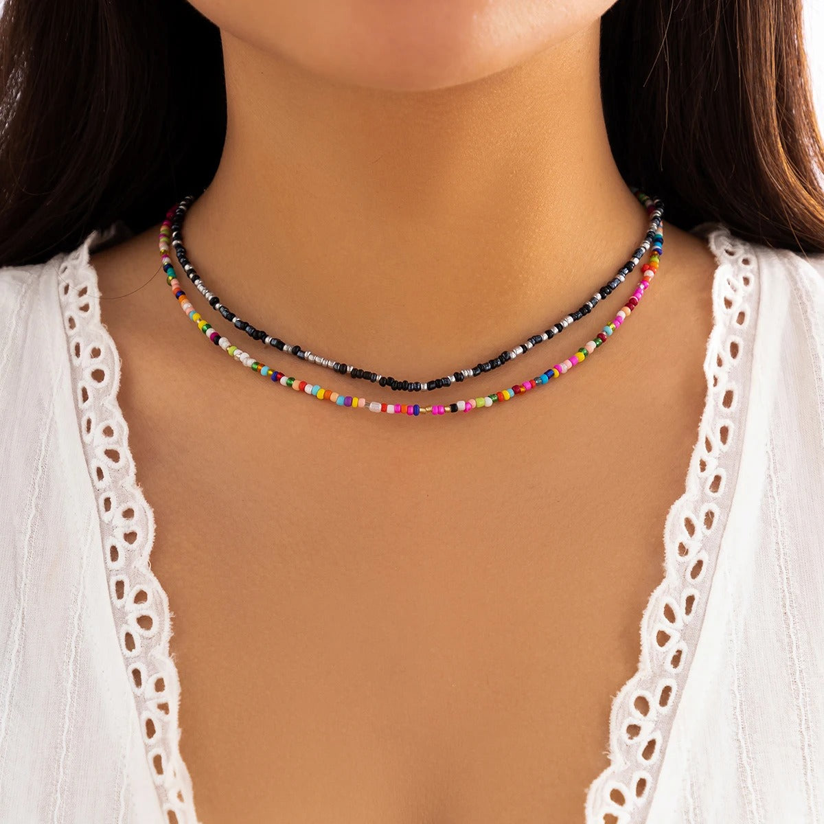 Boho Acrylic Seed Beads Necklace Handmade Jewelry for Women
