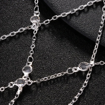 Round Rhinestone Mesh Slave Bracelet Hand Accessories Women 2025 Summer Beach Finger Chain Bracelet