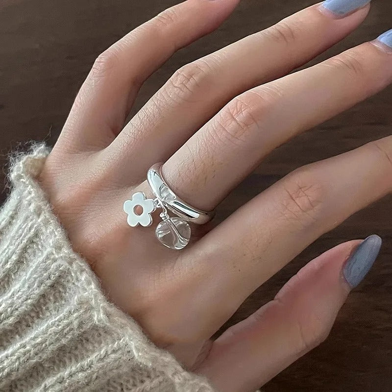 925 Sterling Silver Flower Ring Women Men Couple Jewelry