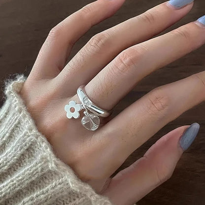 925 Sterling Silver Flower Ring Women Men Couple Jewelry