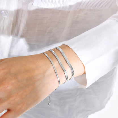 Snake Chain Bracelet For Women ,18k Gold Plated Link Adjustable Stainless Steel.