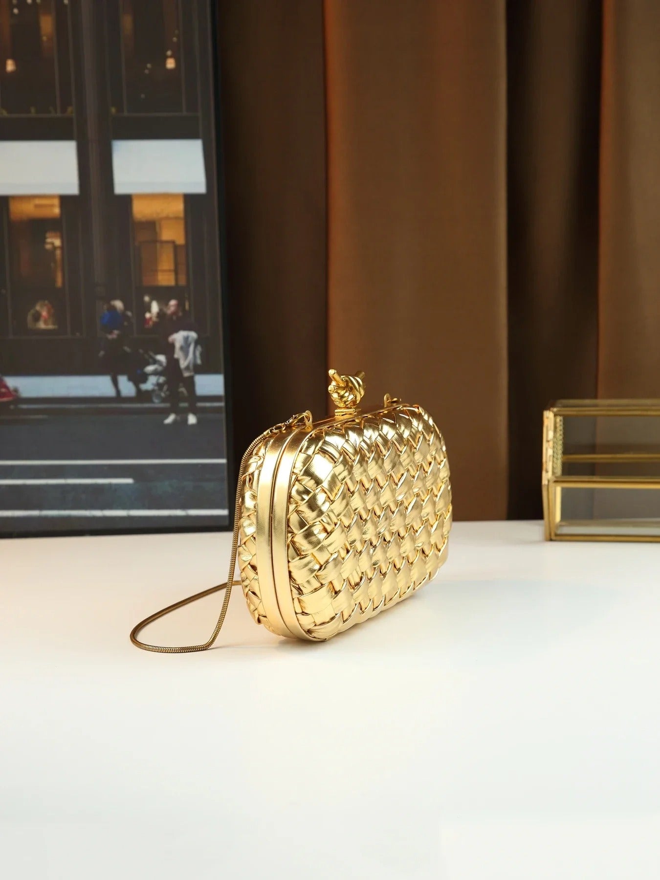 Hand-Woven Fashion Dinner Clutch Woven Shoulder Bag for Women