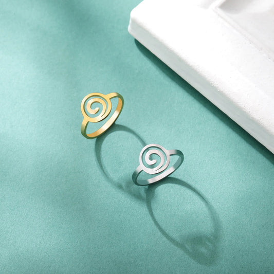 Skyrim Spiral Curl Ring Minimalist Stainless Steel Circle Design for Women’s Fashion & Birthday Jewelry Gift