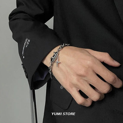 Black Zircon Star Bracelet Titanium Steel Punk Unisex Jewelry