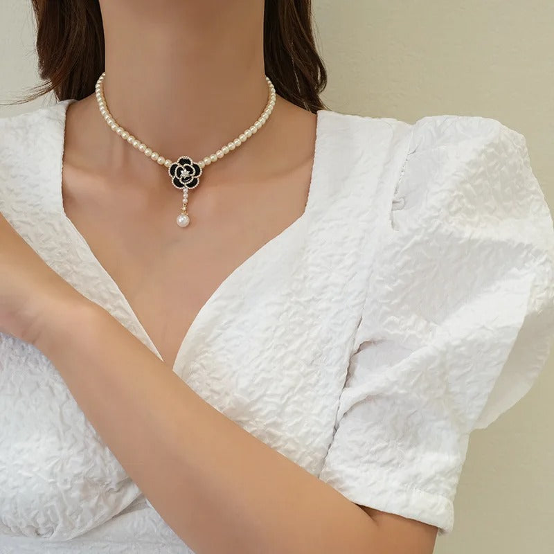 Luxury Pearl Camellia Necklace Women Summer Fashion Jewelry